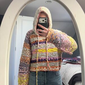 Free People Colorful Striped Hooded Sweater